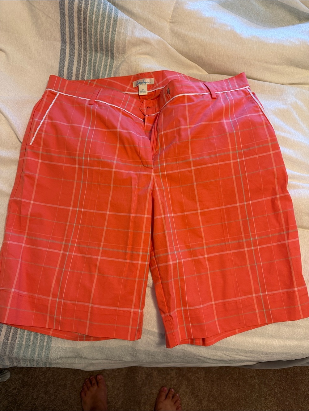 Lady Hagen Coral Plaid Golf Bermuda Shorts